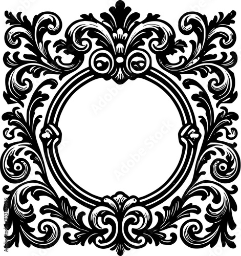 baroque, antique, round,  frame, mirror, border, royal, illustration, graphic, image, isolated