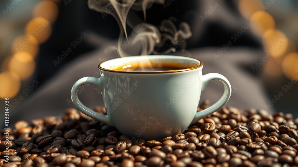 Obraz premium Freshly Brewed Coffee with Grains - AI Photorealistic Image