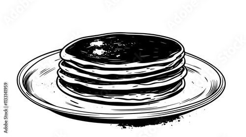 Breakfast plate with a stack of three round buttermilk pancakes, Vectorized Food Art