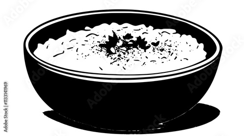 Bowl of risotto with uniform consistency, arranged in the center of the dish, Vectorized Food Art