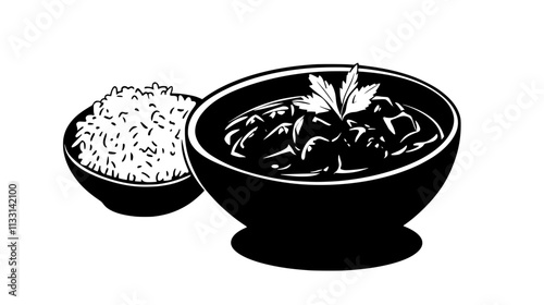 Chicken tikka masala with rice in a bowl, Vectorized Food Art