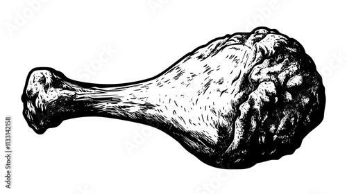 Close-up of a fried chicken drumstick, showing the crispy exterior, Vectorized Food Art