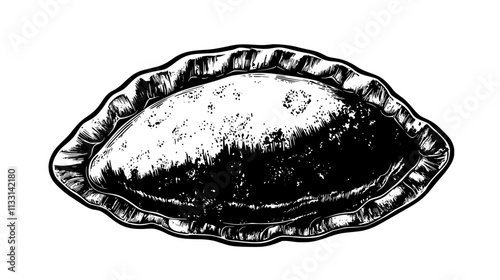 Close-up of a beef empanada with visible filling, Vectorized Food Art