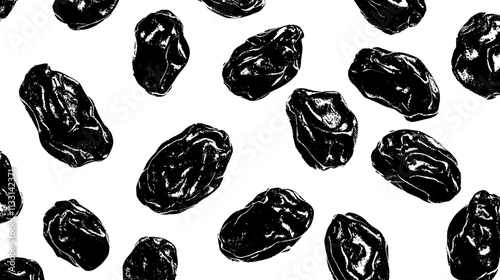 Close-up of several raisins in a random arrangement, Vectorized Food Art