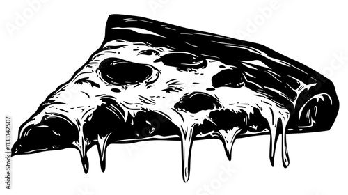 Deep dish pizza with the crust prominently visible around the edges, toppings filling the center, Vectorized Food Art
