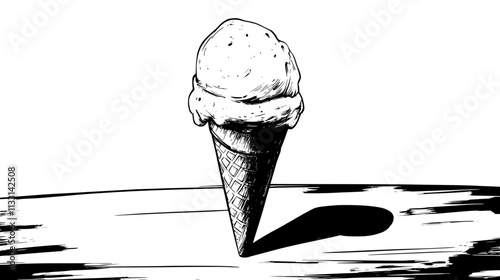 Dairy-free ice cream cone on a wooden surface, scoop leaning slightly, Vectorized Food Art