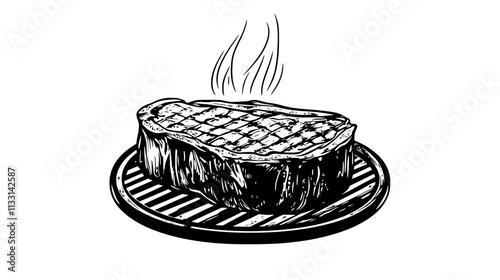 Filet mignon steak on a grill with visible sear marks, Vectorized Food Art