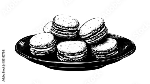 Group of macarons placed together on a flat serving dish, Vectorized Food Art