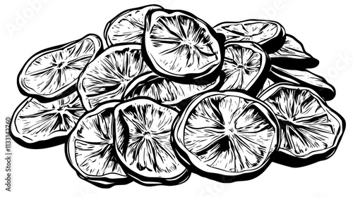 Handful of dried apple slices in a slightly irregular pattern, Vectorized Food Art