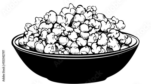 Kettle corn in a serving dish, with individual kernels clearly visible, Vectorized Food Art