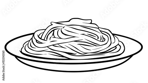 Plate of spaghetti carbonara with creamy sauce, sprinkled with grated cheese, Vectorized Food Art