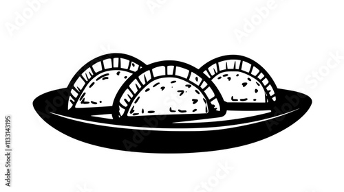 Plate with three vegetarian empanadas arranged in a straight line, Vectorized Food Art