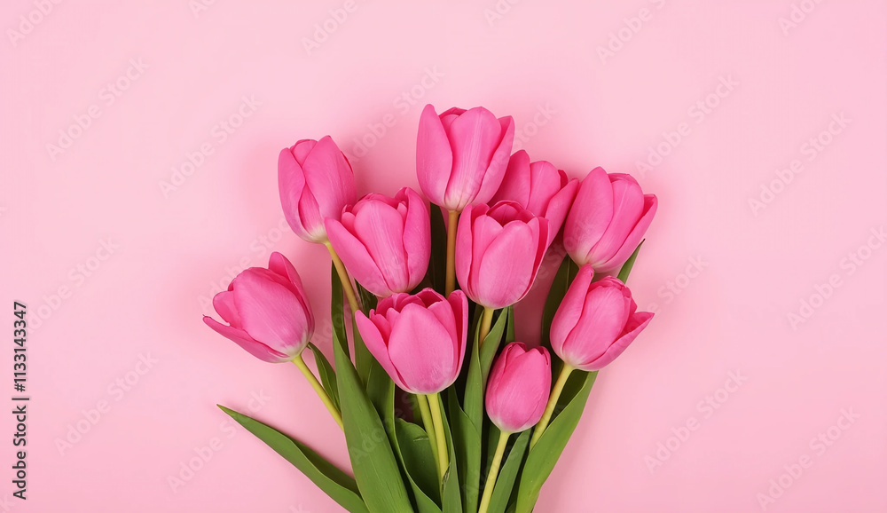 Beautiful composition spring flowers. Bouquet of pink tulips flowers on pastel pink background. Valentine's Day Beautiful composition spring flowers. Bouquet of pink tulips flowers on pastel pink background. Valentine's Day