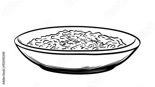 Risotto dish in a shallow white plate with visible grains and garnish, Vectorized Food Art
