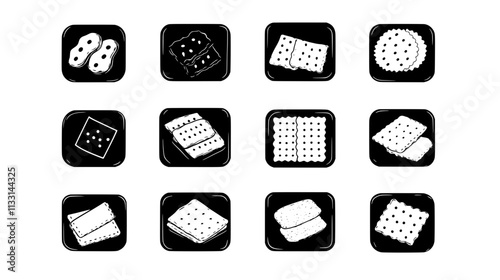 Crackers displayed in a grid formation on a tray, Vectorized Food Art