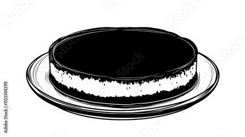 Whole cheesecake with a uniform top on a round serving dish, Vectorized Food Art