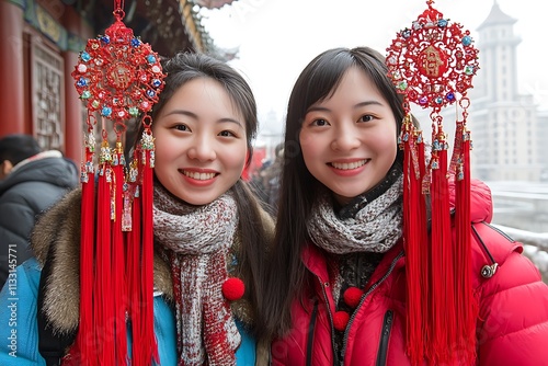 On a cobblestone street, neighbors come together to tie red ribbons on door handles, symbolizing unity and collective hope. A warm glow from lanterns and candles bathes the scene. Delicate paper 