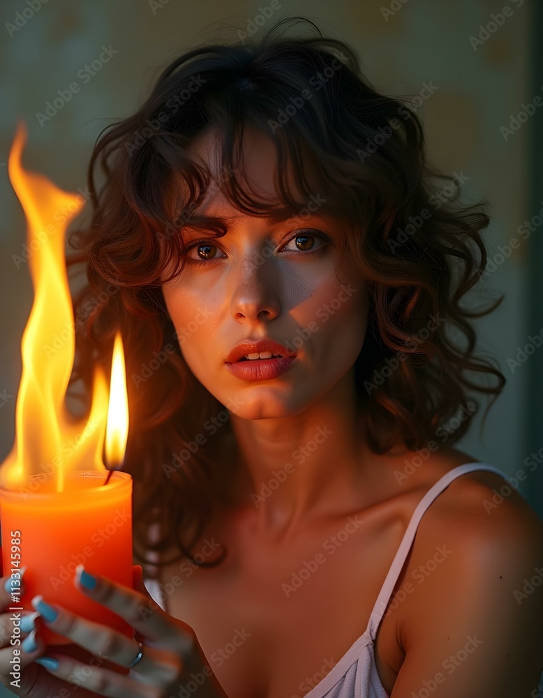 portret kobiety trzymającej świecę