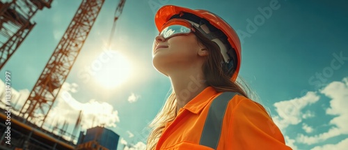 Wallpaper Mural Construction worker empowerment urban construction site photo bright day low angle inspiring resilience and growth Torontodigital.ca