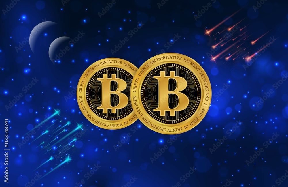 Fototapeta premium images of the bitcoin-btc logo on a digital background. 3d illustrations.