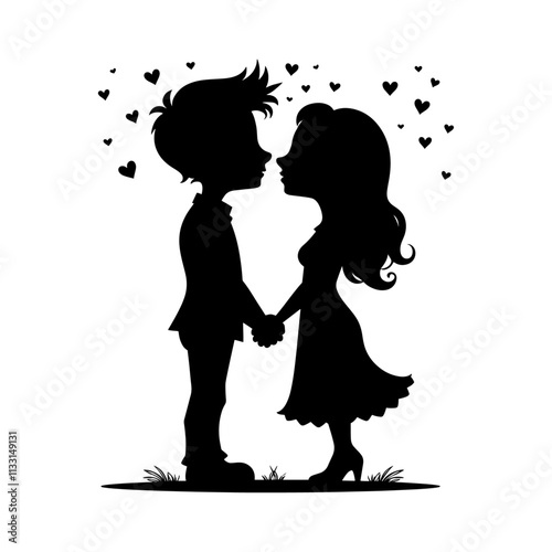 Cute romantic cartoon couple vector art isolated on a white background.