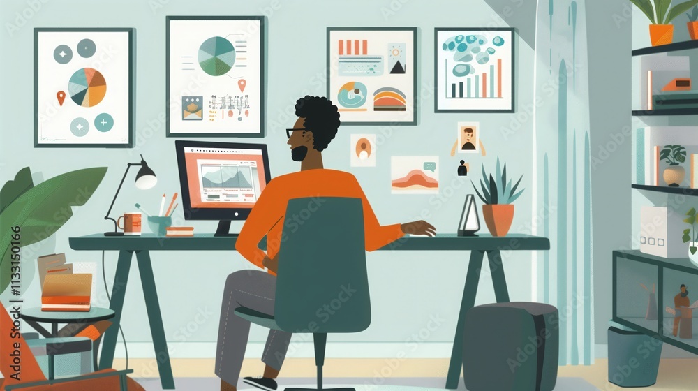 Fototapeta premium Modern Workspace with Analytics on Screen