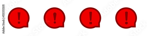 A set of four red alert icons, each featuring a distinct exclamation mark in the center.