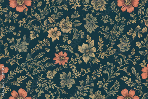Elegant vintage floral pattern creating seamless dark wallpaper design