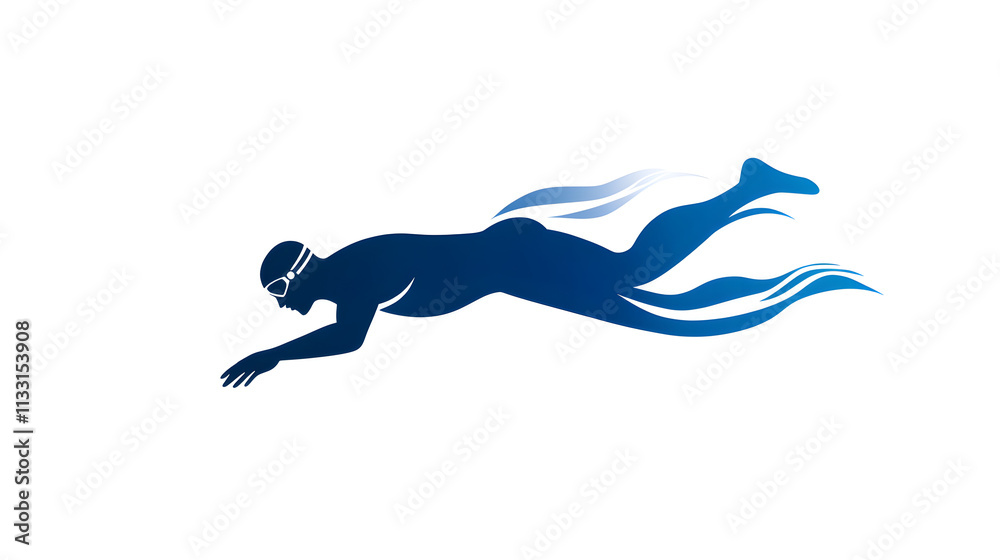 Obraz premium A simple outline of a swimmer diving into the pool, with fluid lines for motion and minimal background. Minimalist swimmer diving icon.