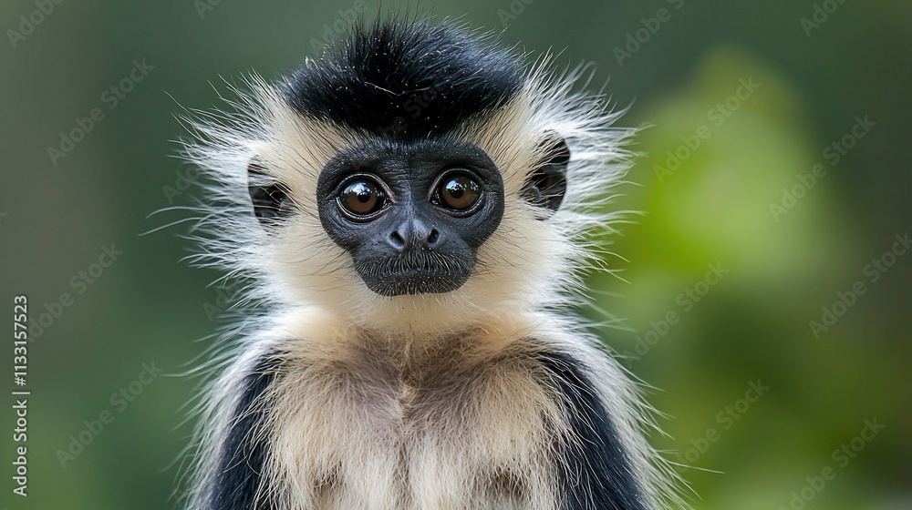Obraz premium Close-up portrait of a young black-and-white colobus monkey.