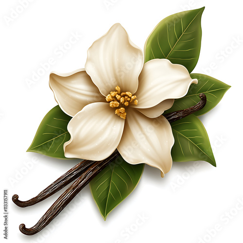 Delicate Vanilla Flower with Soft Ivory Petals and Subtle Details. photo