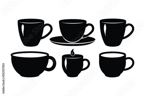 6 different styles of coffee cup silhouette