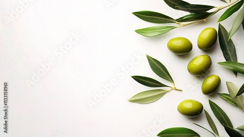 Wallpaper Mural Fresh Green Olives and Leaves Isolated on White Background Torontodigital.ca