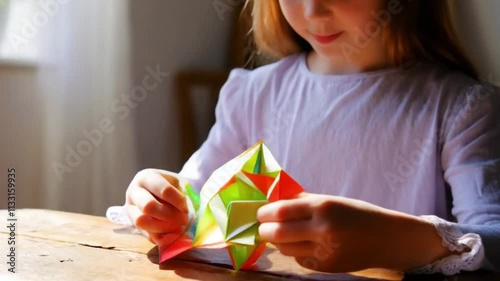  Child Playing with a Folded Paper Fortune Teller