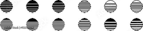 A series of pixelated oval shapes with varying line thicknesses in black and white.