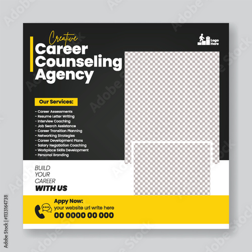 Career counseling service agency and Career job Vacancy editable social media posts banner ads template, job Hiring, Job vacancy, modern digital marketing agency, webinar social media flyer or poster