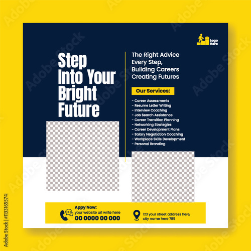 Editable social media post banner ads template for Jobs Career Fair and Career counseling services agency, job vacancy web banner, promotional social media advertisement design