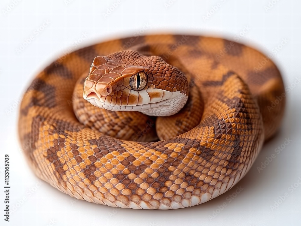 Obraz premium Coiled copperhead snake in natural habitat captivating close-up of scales and patterns