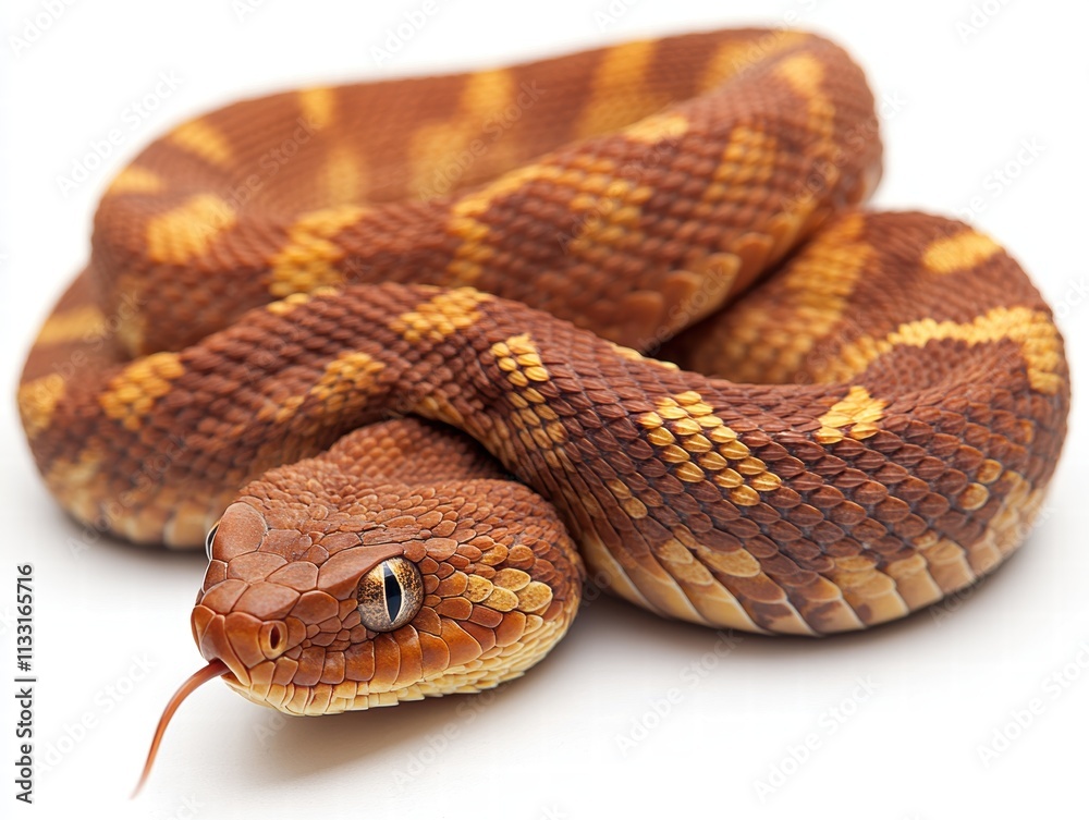 Fototapeta premium Coiled copperhead snake in natural habitat close-up photography serene environment detailed perspective wildlife observation