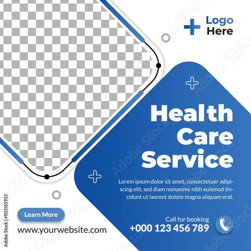 Modern Health Care Flyer Template with Blue Geometric Design and Photo Placeholder