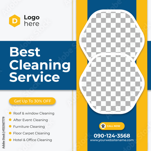 Professional Cleaning Service Flyer Template with Modern Yellow and Blue Design