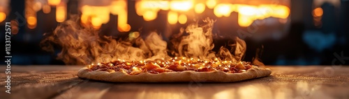 Kazakh kuyrdak with flatbread, Astana s skyline glowing under vibrant New Year lanterns photo