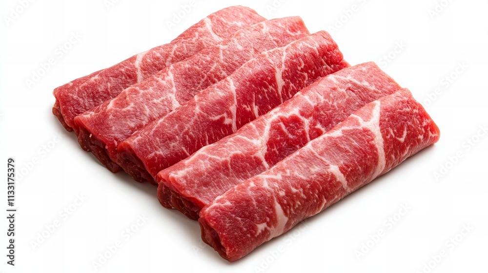 A fresh display of marbled beef slices, showcasing rich textures and vibrant color. A fresh display of marbled beef slices, showcasing rich textures and vibrant color.