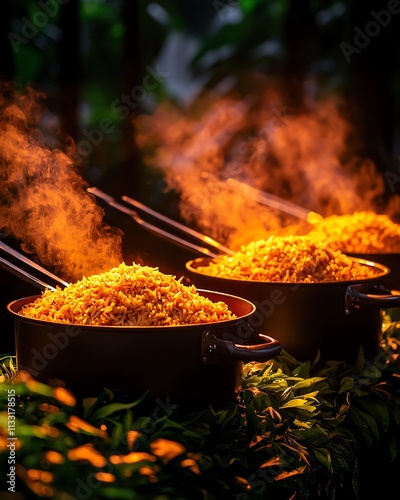 Traditional eighttreasure rice, Brazilian rainforest celebration under redlit canopies photo
