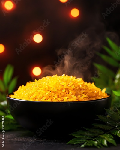 Traditional eighttreasure rice, Brazilian rainforest celebration under redlit canopies photo