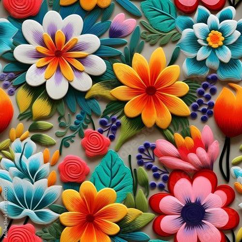 Seamless 3d colorful floral pattern