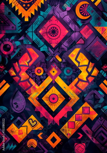 Wallpaper Mural Deep purple background with colorful geometric patterns, Torontodigital.ca