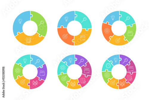 Set of Cycle Infographic Elements from 3 up to 8 Step for Business Presentation, Poster, Banner and Booklet.