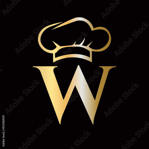 Letter W Chef Logo Concept For Restaurant Sigh Vector Template