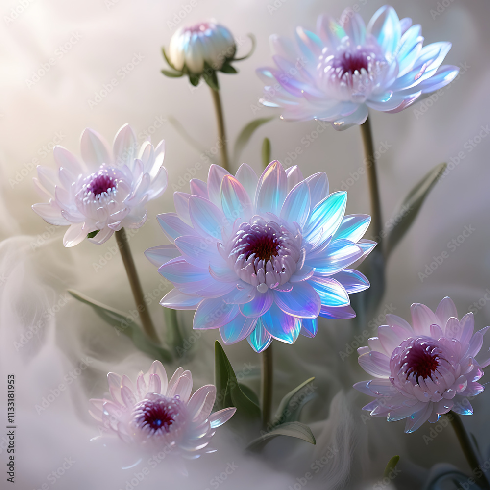 Obraz premium Beautiful spectrum chrysanthemums flower, showcasing a stunning array of colors and intricate petal patterns, creating a mesmerizing visual effect. Created with generative AI